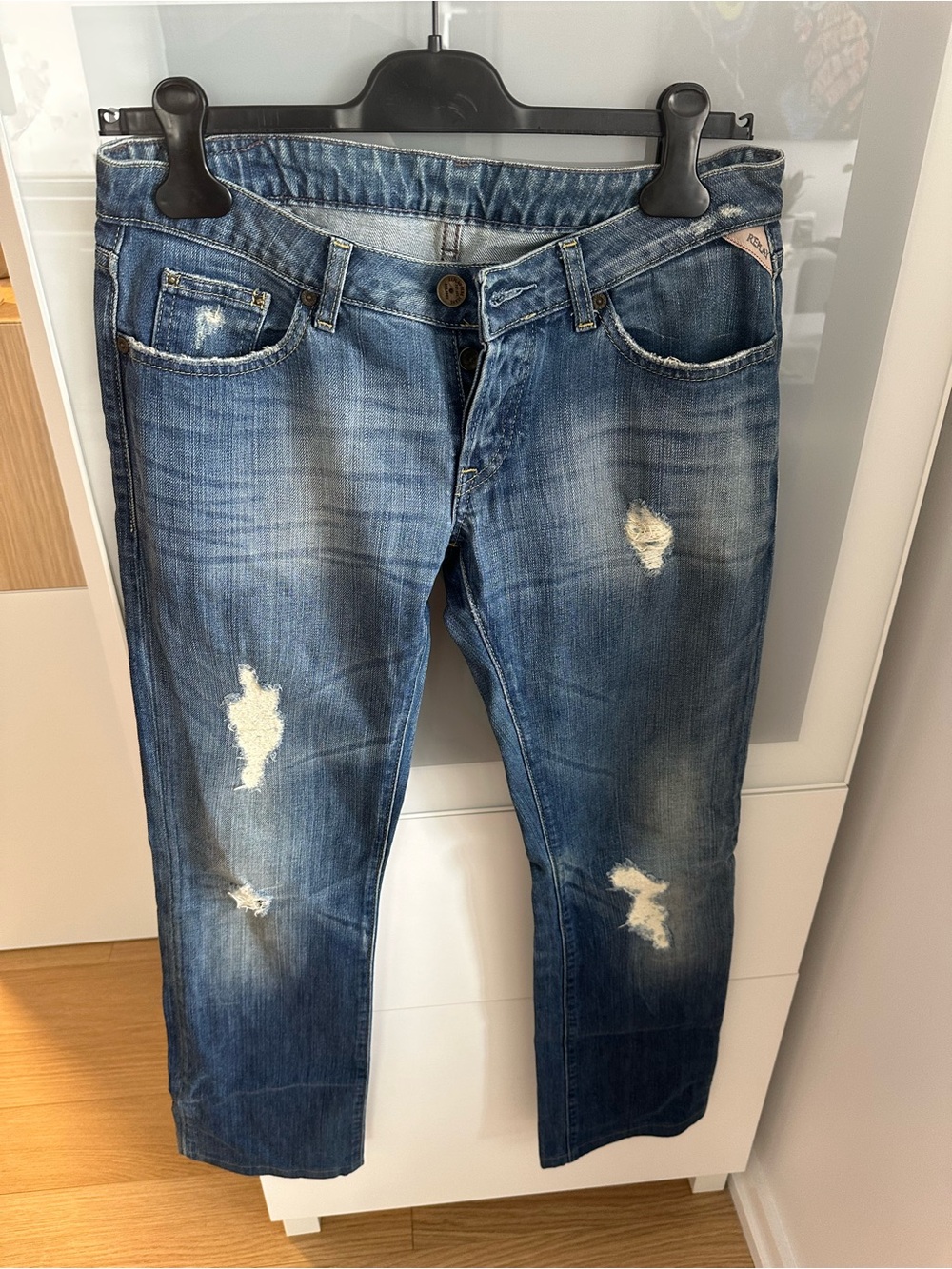 Replay Slim Straight Distressed Blue Jeans
